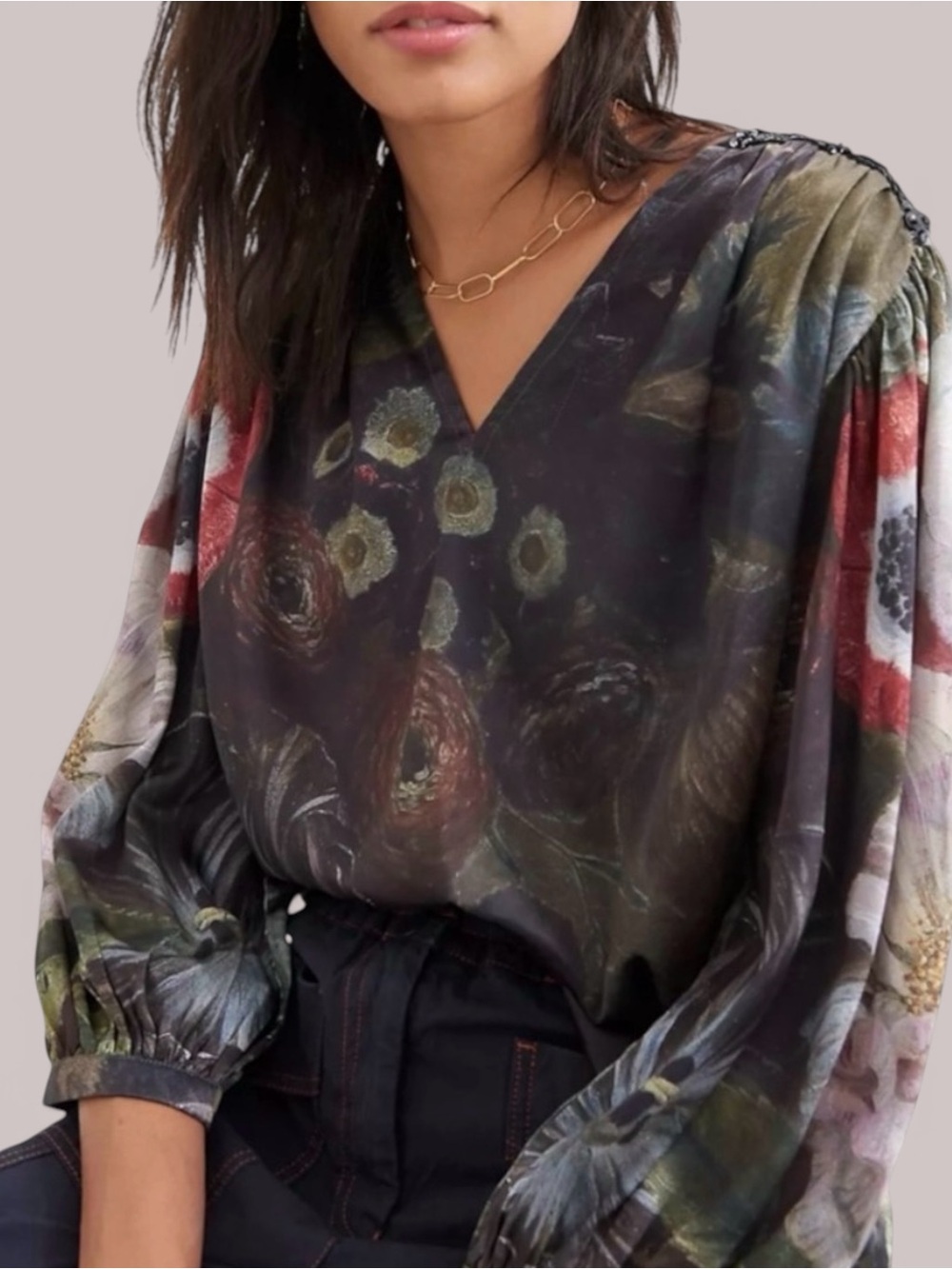 Anthropologie Pankaj & Nidhi Bastienne Sequin Trim Print Blouse XS Retail $148